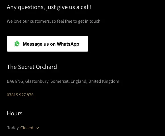 Your second contact page, showing Hours: Today Closed